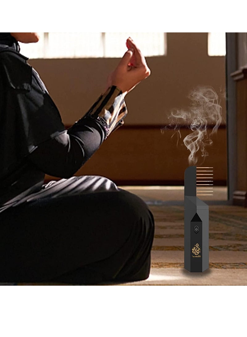 مبخرة بخور محمولة، بخور عربي كهربائي  حامل البخور الرمضاني الإسلامي باور تشارج للشعر والملابس، أسود - Image 2